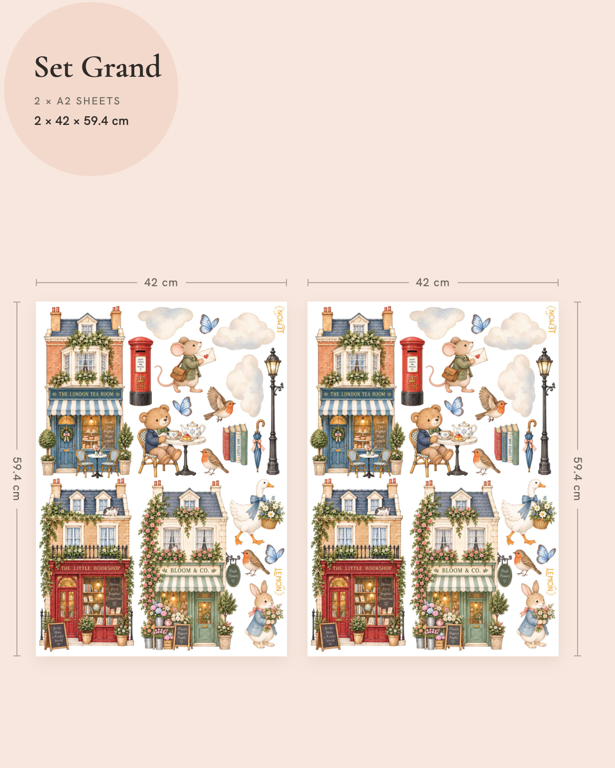London & Co Grand wall decal size guide showing two Full sheets for decorating a larger wall or two rooms.